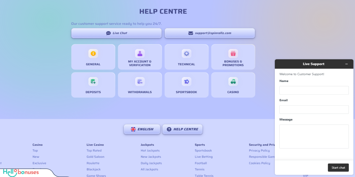 Spin Rollz Casino Support
