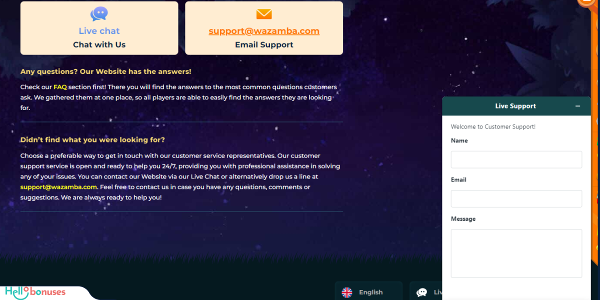Wazamba Casino Support