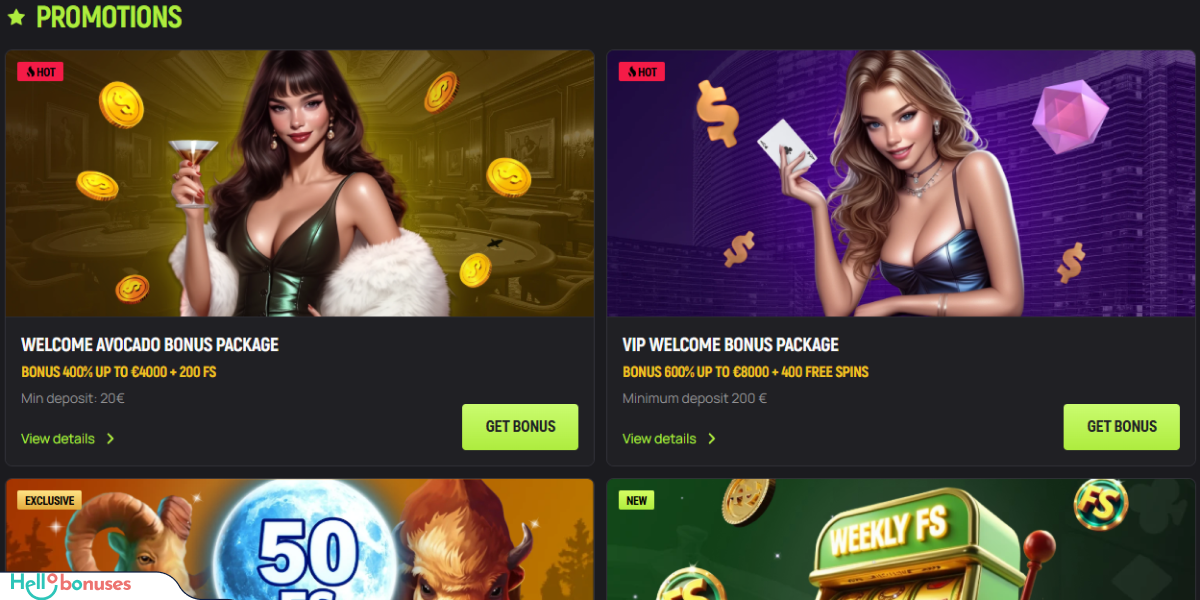 AvoCasino Casino Bonuses