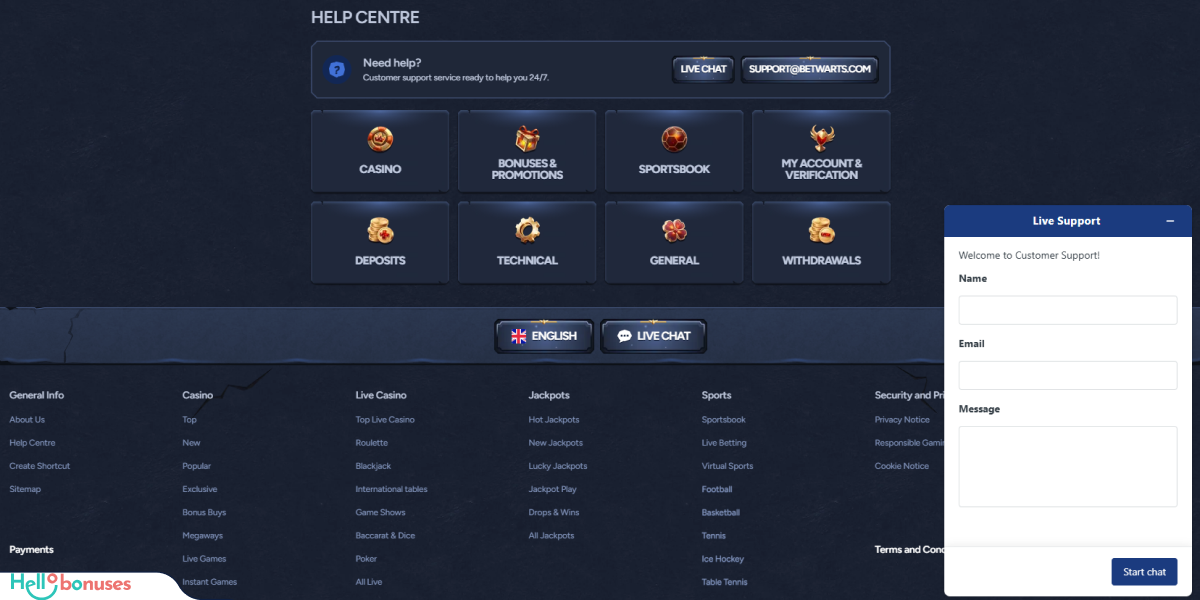 Betwarts Casino Support