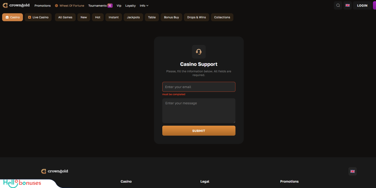 CrownGold Casino Support