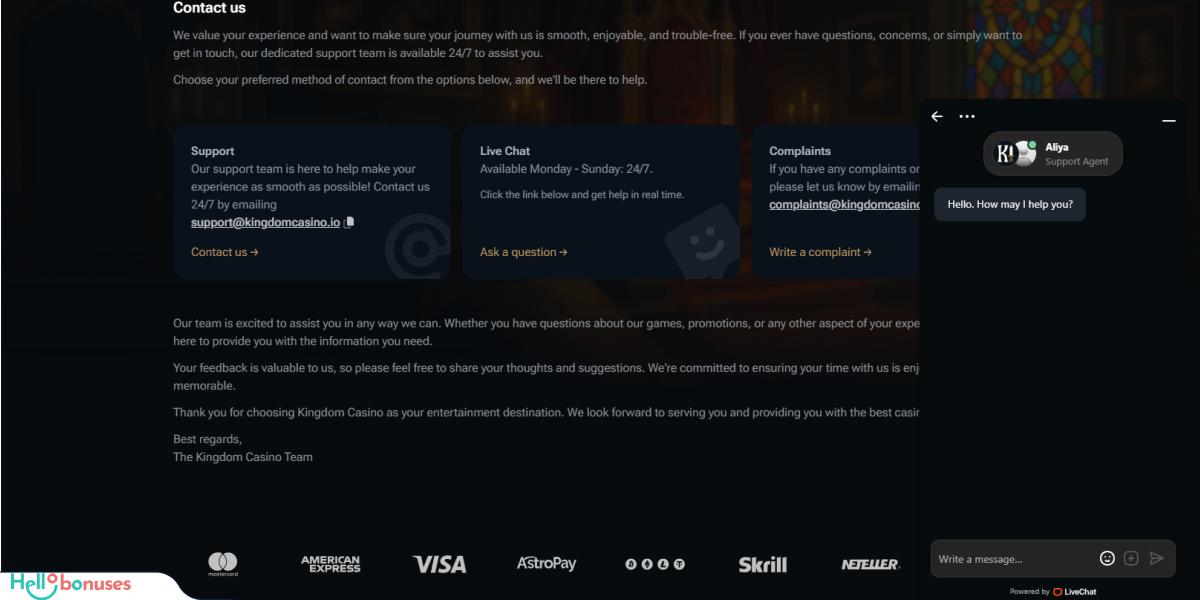 Kingdom Casino Support