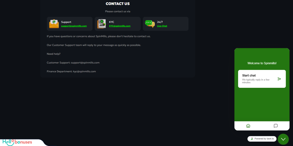 SpinMills Casino Support