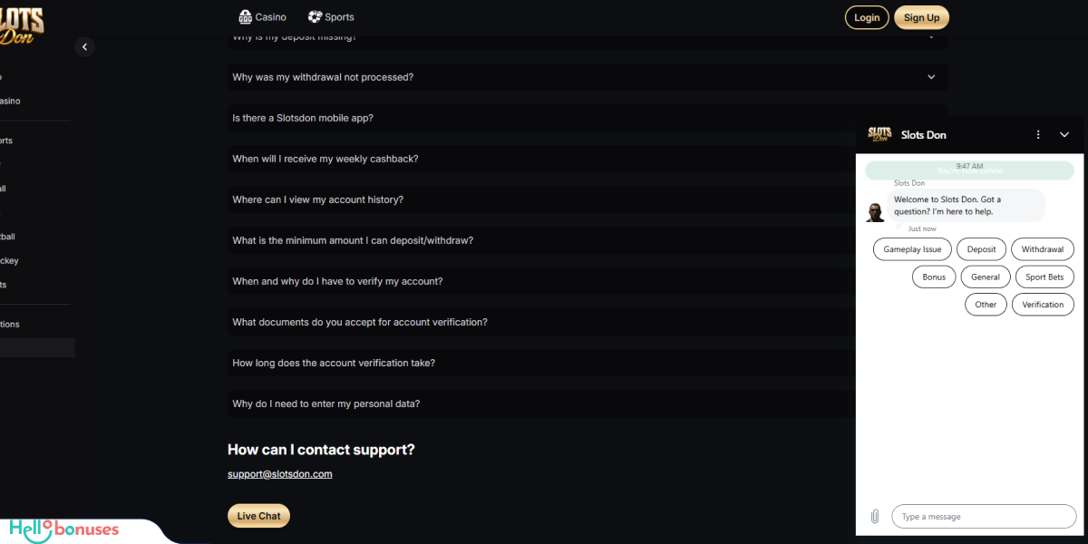 Slots Don Casino Support