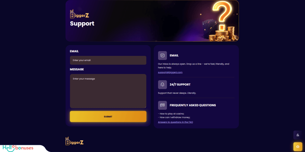 BiggerZ Casino Support