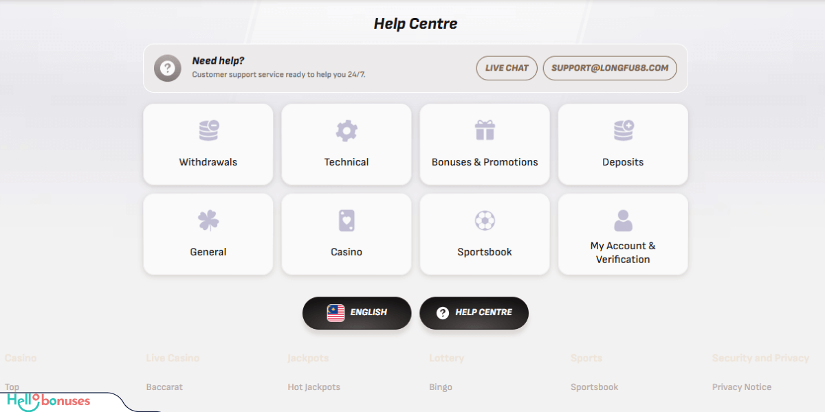 Longfu88 Casino Support