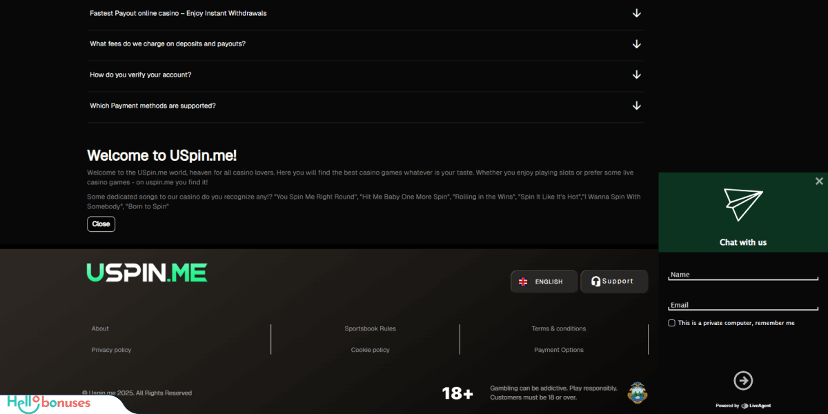 USpin.me Casino Support
