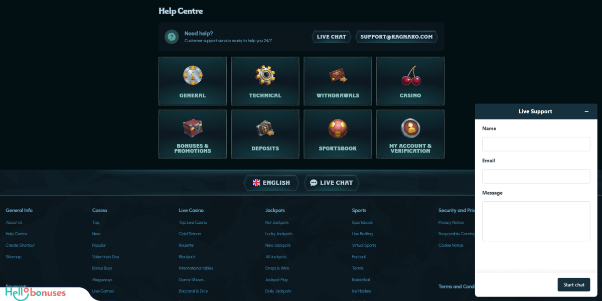 Ragnaro Casino Support