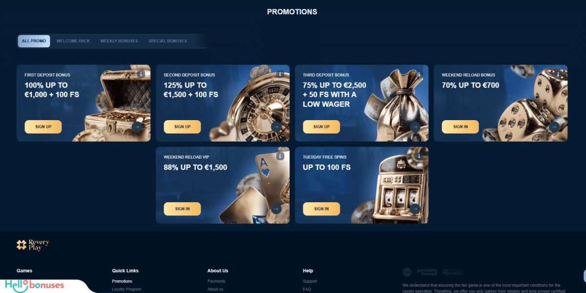 Revery Play Casino Bonuses