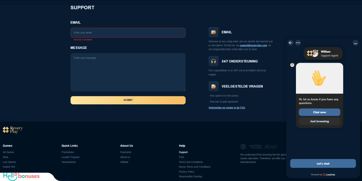 Revery Play Casino Support