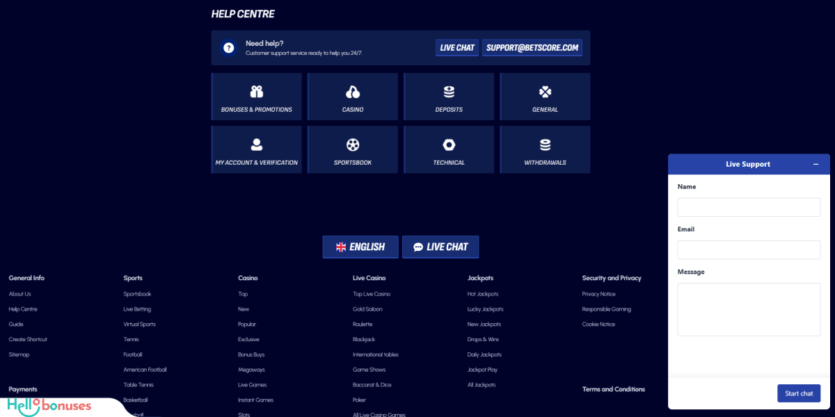 BetScore Casino Support