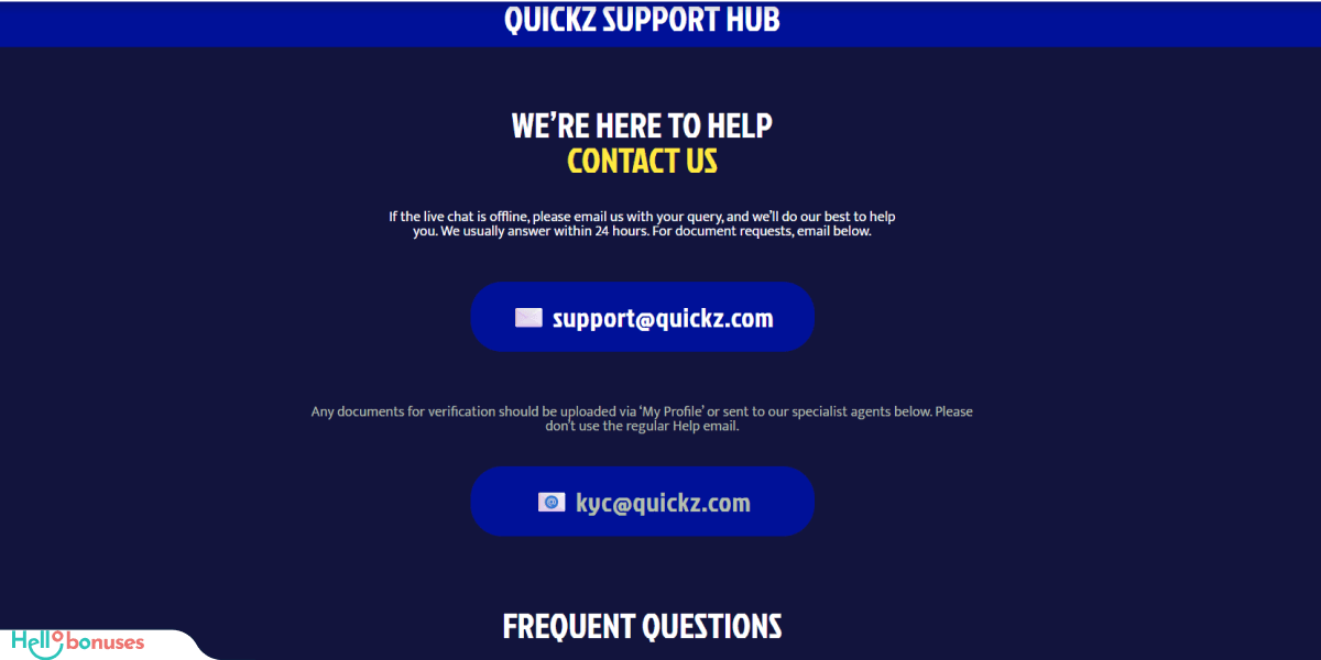 Quickz Casino Support