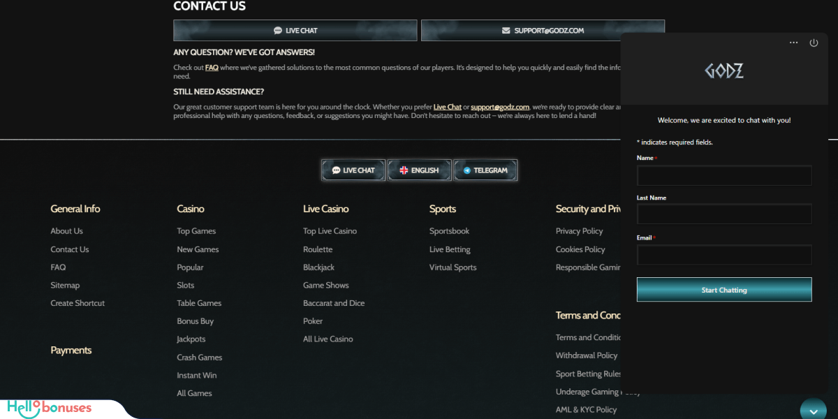 Godz Casino Support