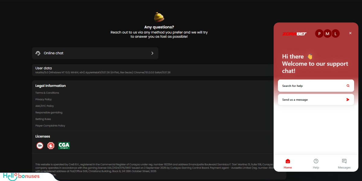 Zorabet Casino Support
