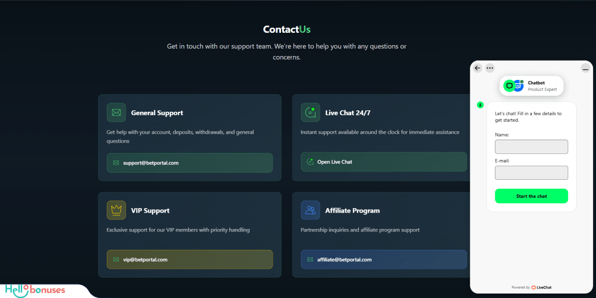 Assistenza di BetPortal Casinò